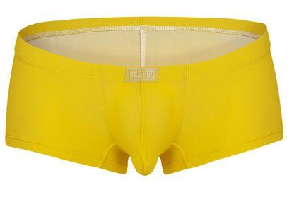 Bright yellow clever 229946 men’s briefs with contoured design and beige interior lining in multi-colored trunks pack