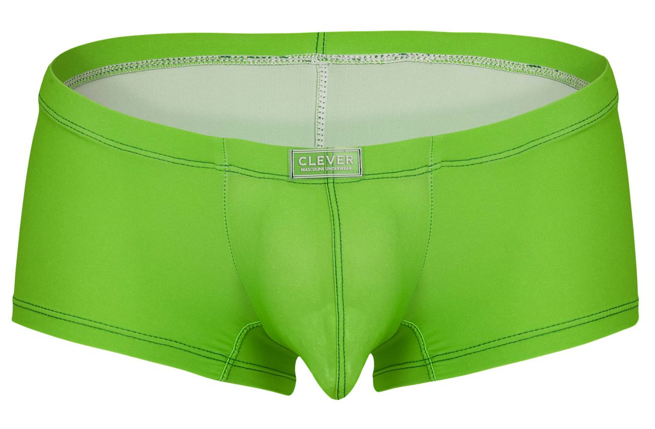 Bright lime green clever men’s briefs with smooth form-fitting fabric and contrasting black stitching from clever 229946 7pk trunks color multi-colored