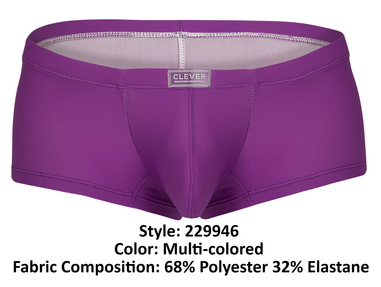 Purple clever men’s briefs with gray lining made of 68% polyester 32% elastane from Clever 229946 7PK trunks
