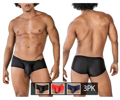 Black clever 229947 trunks with a contoured cut perforated mesh design part of a 3pk in black red and blue