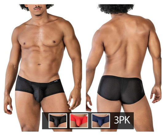 Black clever 229947 trunks with a contoured cut perforated mesh design part of a 3pk in black red and blue