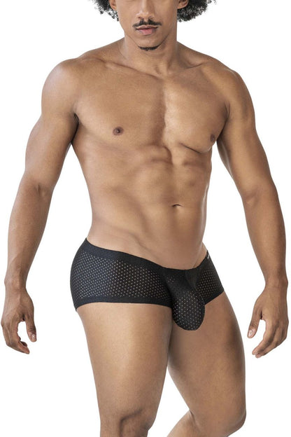 Black clever mesh briefs with perforated design supportive pouch part of 3pk australian latin trunks set