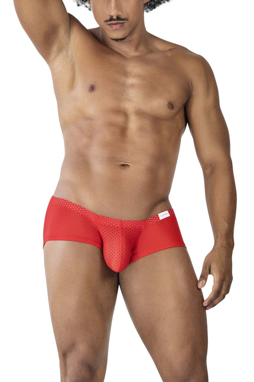 Red mesh briefs from clever 229947 3pk australian latin trunks with perforated design and white waistband label in red