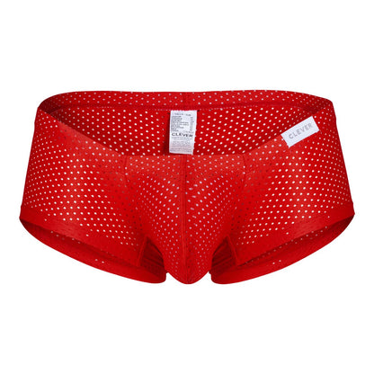 Red perforated mesh briefs with white polka dots and clever brand label from clever 229947 3pk australian latin trunks