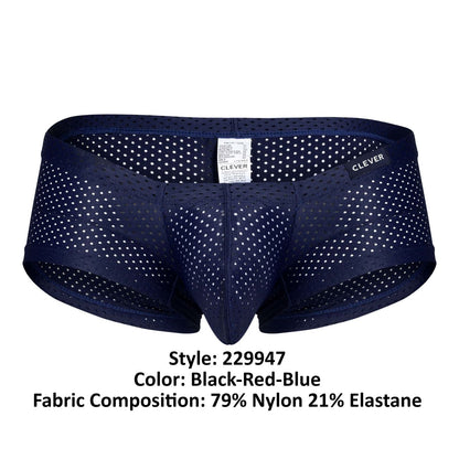 Navy blue mesh briefs with white polka dots and clever brand label from clever 229947 australian latin trunks pack