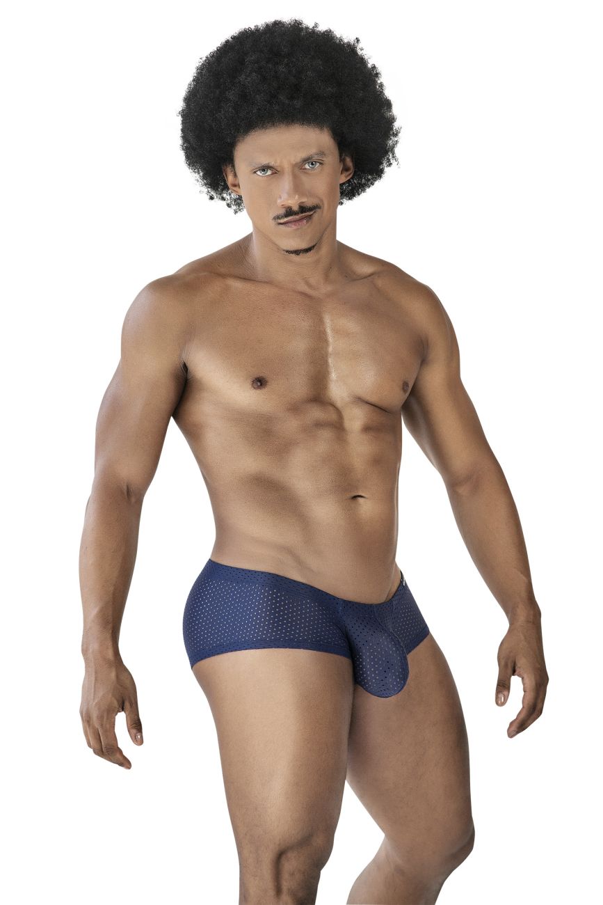 Navy blue perforated mesh men’s briefs from Clever 229947 3PK Australian Latin Trunks in black red and blue colors