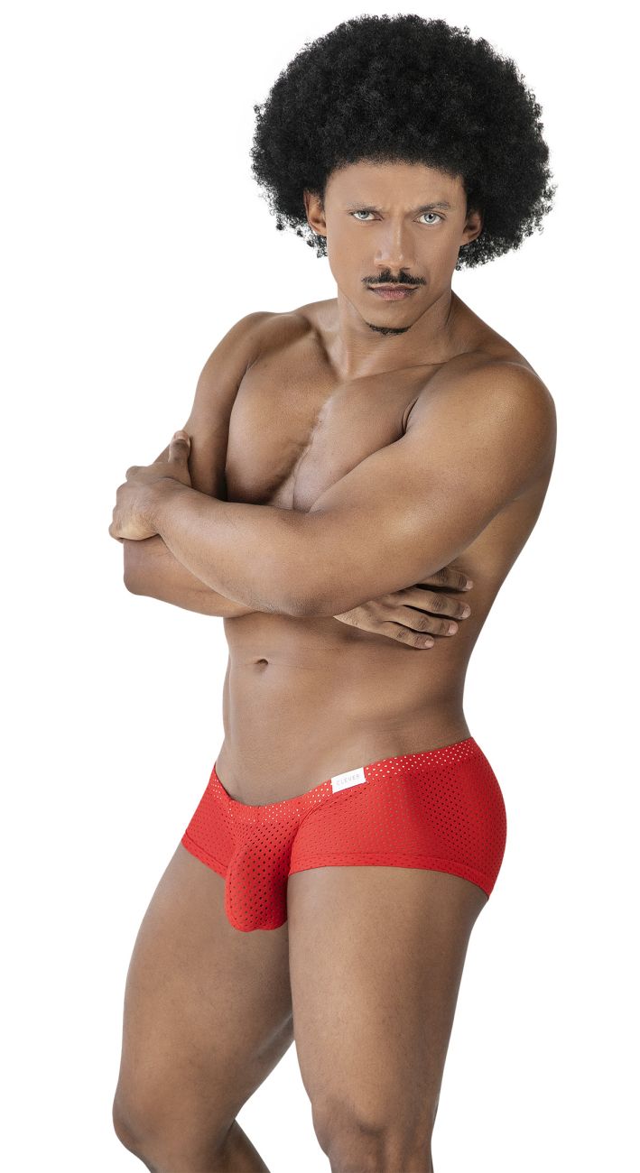 Red mesh briefs with a white label on the waistband from Clever 229947 Australian Latin trunks 3PK in black red and blue