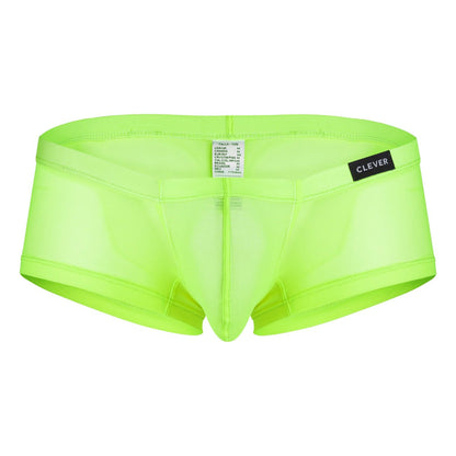 Bright neon green sheer men briefs with black Clever brand label on waistband from Clever 229948 Australian Latin trunks pack