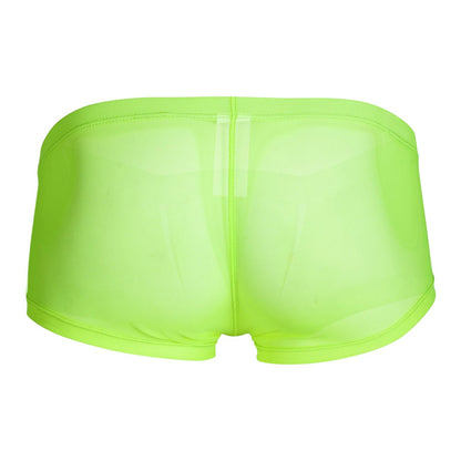 Neon green sheer mesh briefs with central seam and elastic waistband from clever 229948 3pk australian latin trunks