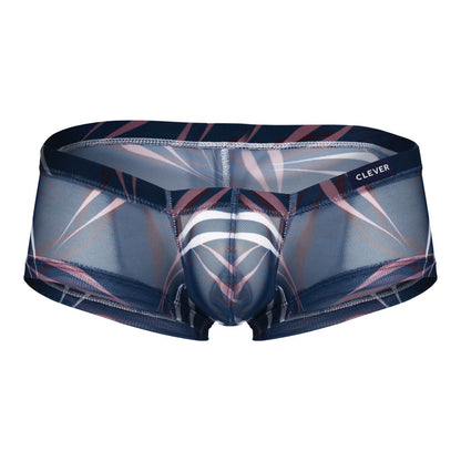 Clever men’s underwear trunks with sheer geometric pattern in navy blue pink and white from clever 229948 3pk australian latin trunks gray green blue