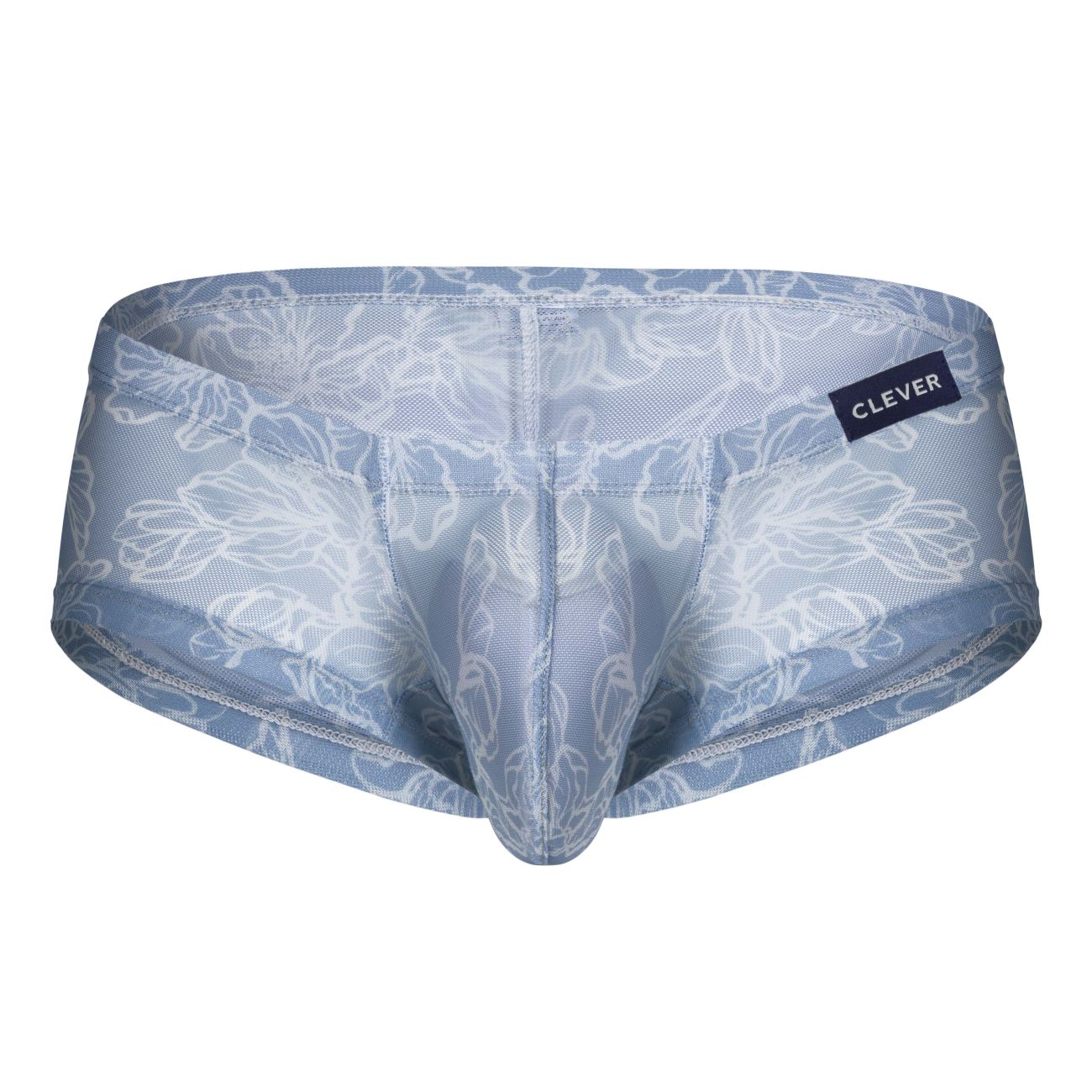 Light blue sheer lace briefs with white floral embroidery and clever brand label from clever 229948 3pk australian latin trunks