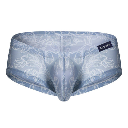 Light blue sheer lace briefs with white floral embroidery and clever brand label from clever 229948 3pk australian latin trunks