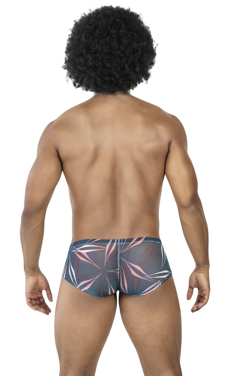 Dark gray clever 229948 australian latin swim trunks with translucent pink and white geometric leaf pattern