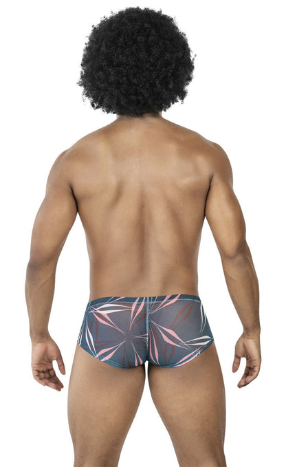 Dark gray clever 229948 australian latin swim trunks with translucent pink and white geometric leaf pattern