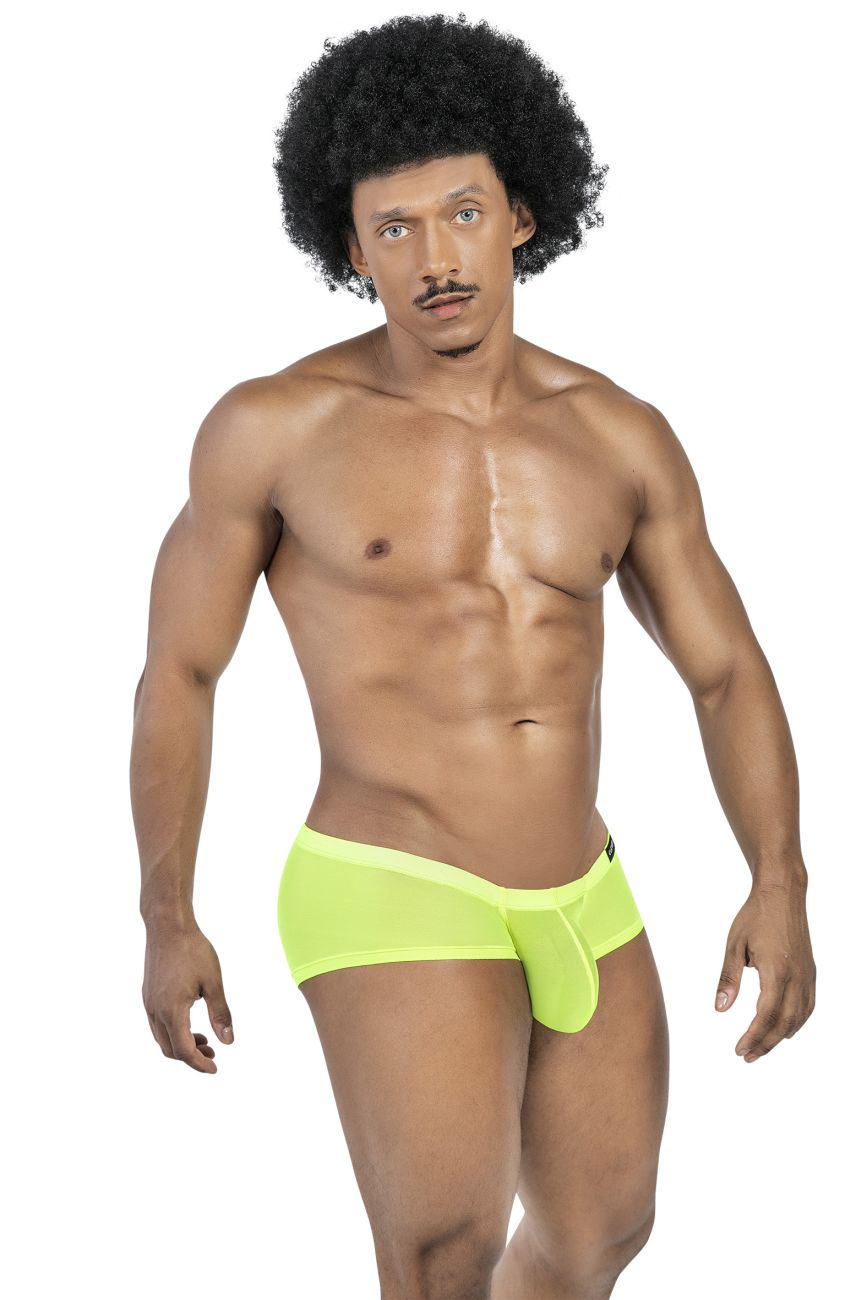 Bright neon green sheer mesh briefs with supportive design from clever 229948 3pk australian latin trunks gray green blue