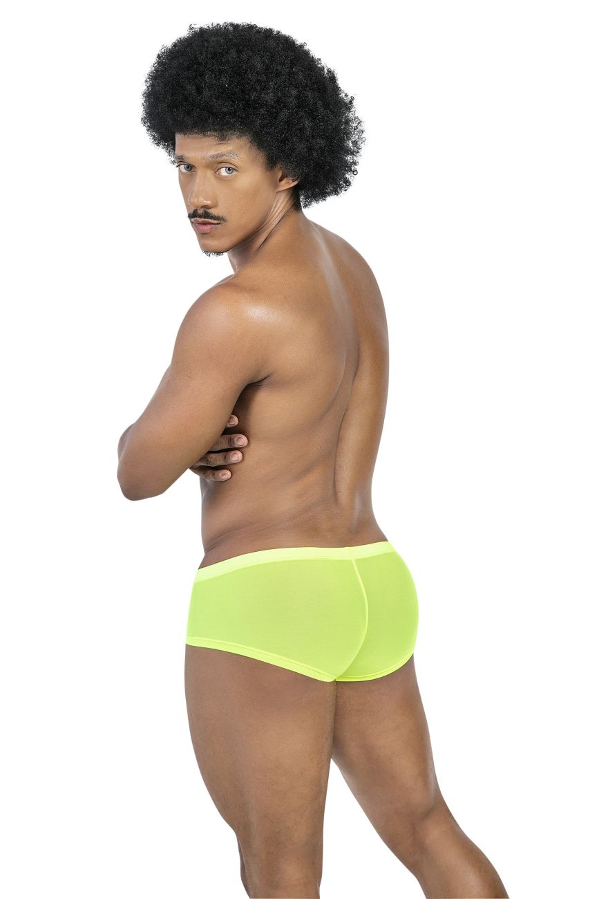 Neon green sheer briefs from clever 229948 3pk Australian Latin trunks in gray green and blue colors