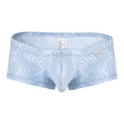 Light blue Clever 229951 Australian Latin swim trunks with darker blue topographic map pattern in a three-pack set