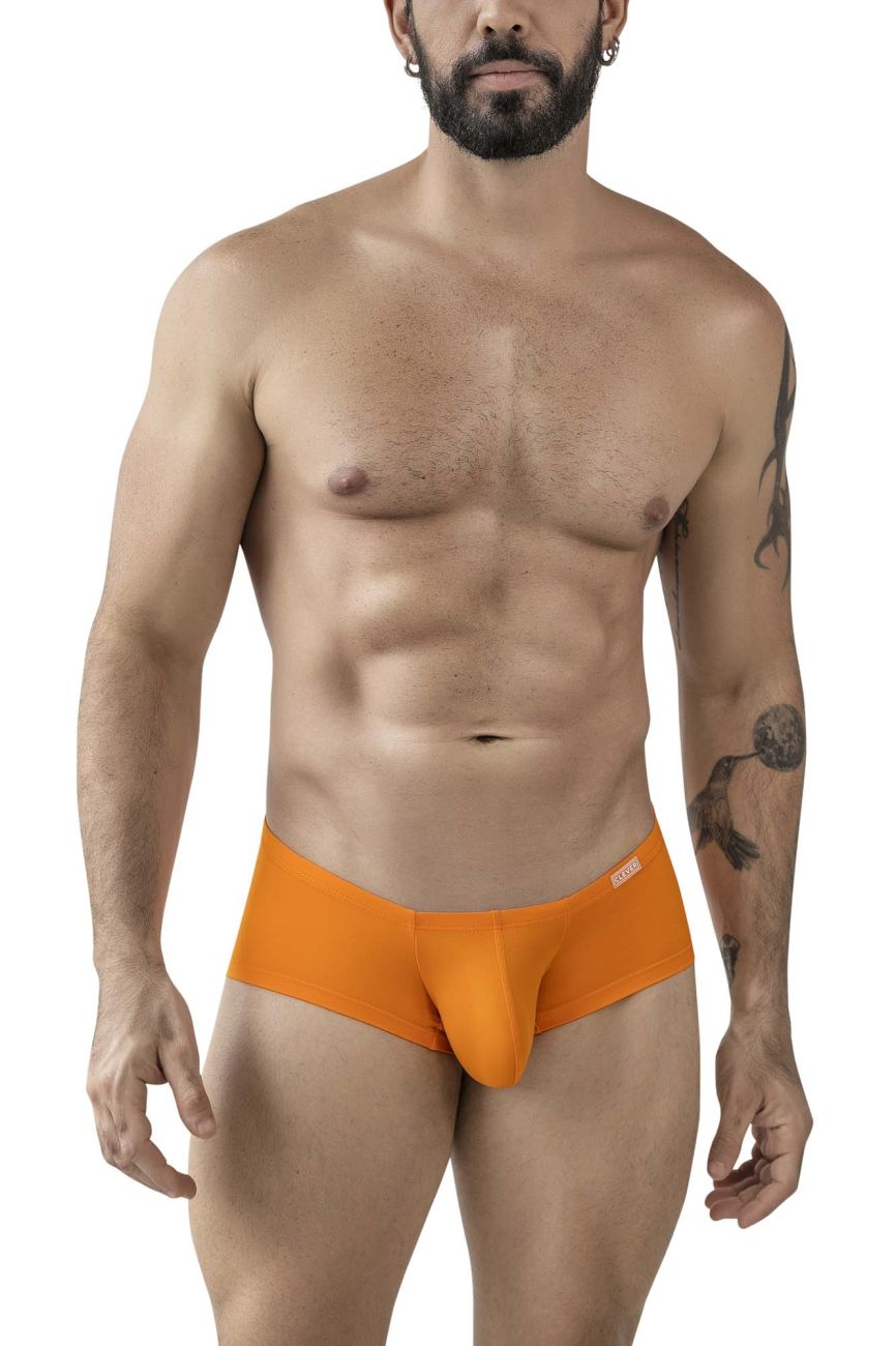 Bright orange form-fitting men’s briefs with smooth fabric and small brand logo on waistband from clever 229956 12pk australian latin trunks color multi-colored