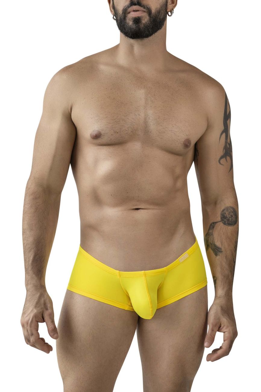 Bright yellow form-fitting men’s briefs with smooth stretchy fabric and a front pouch from clever 229956 12PK trunks