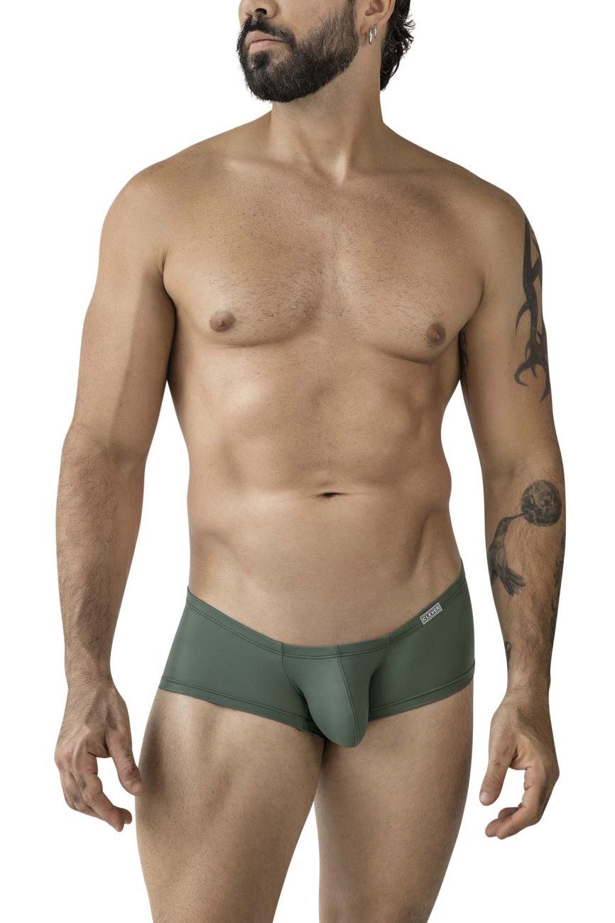 Olive green stretch fabric briefs with contoured design and clever logo on waistband from 229956 12pk australian latin trunks