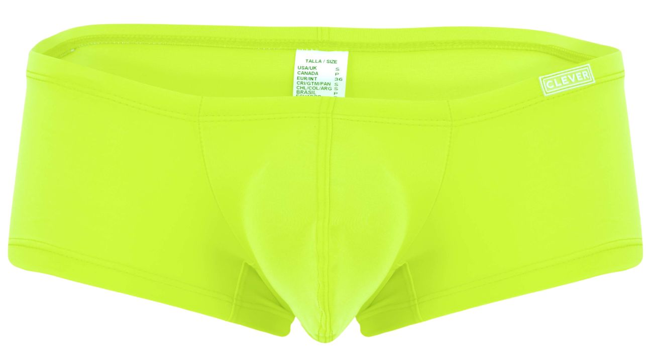 Bright neon green clever mens briefs with smooth stretchy fabric and small clever label on waistband from 229956 12PK trunks