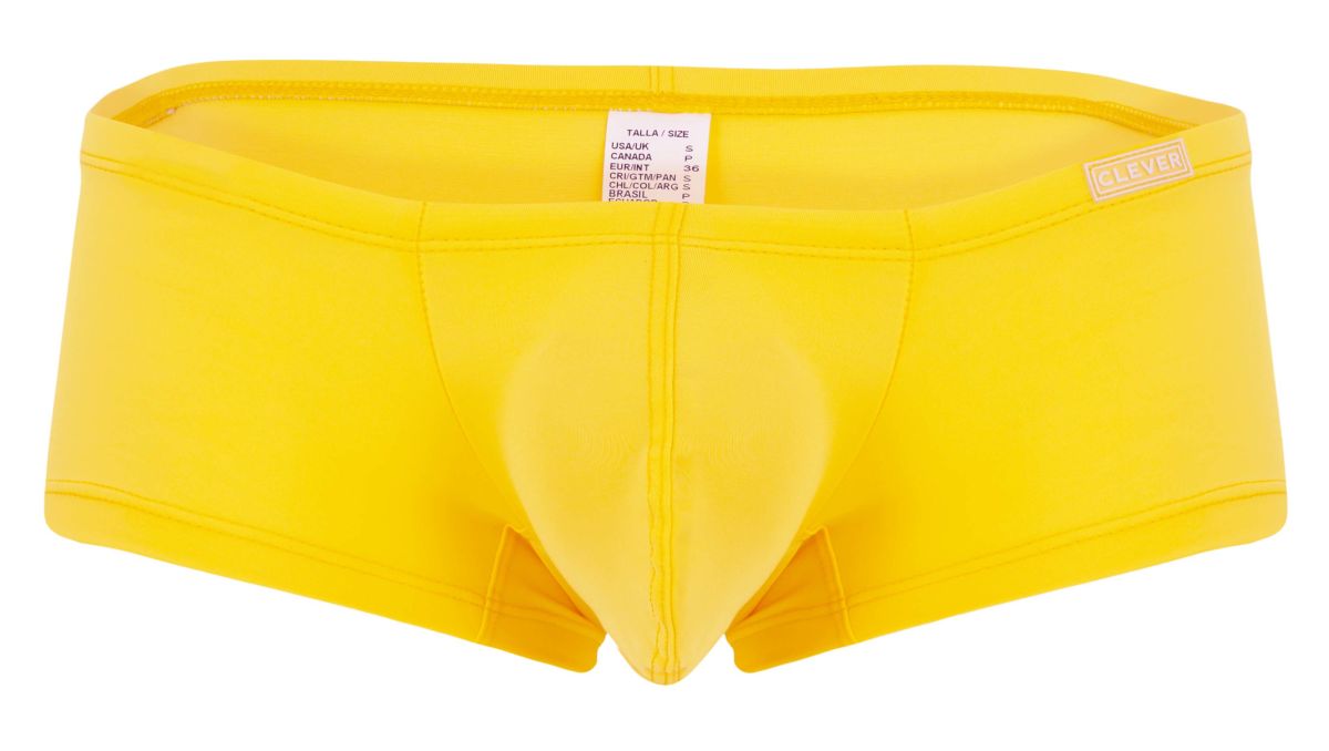 Bright yellow mens briefs with supportive contoured design and elastic waistband from clever 229959 3pk australian latin trunks
