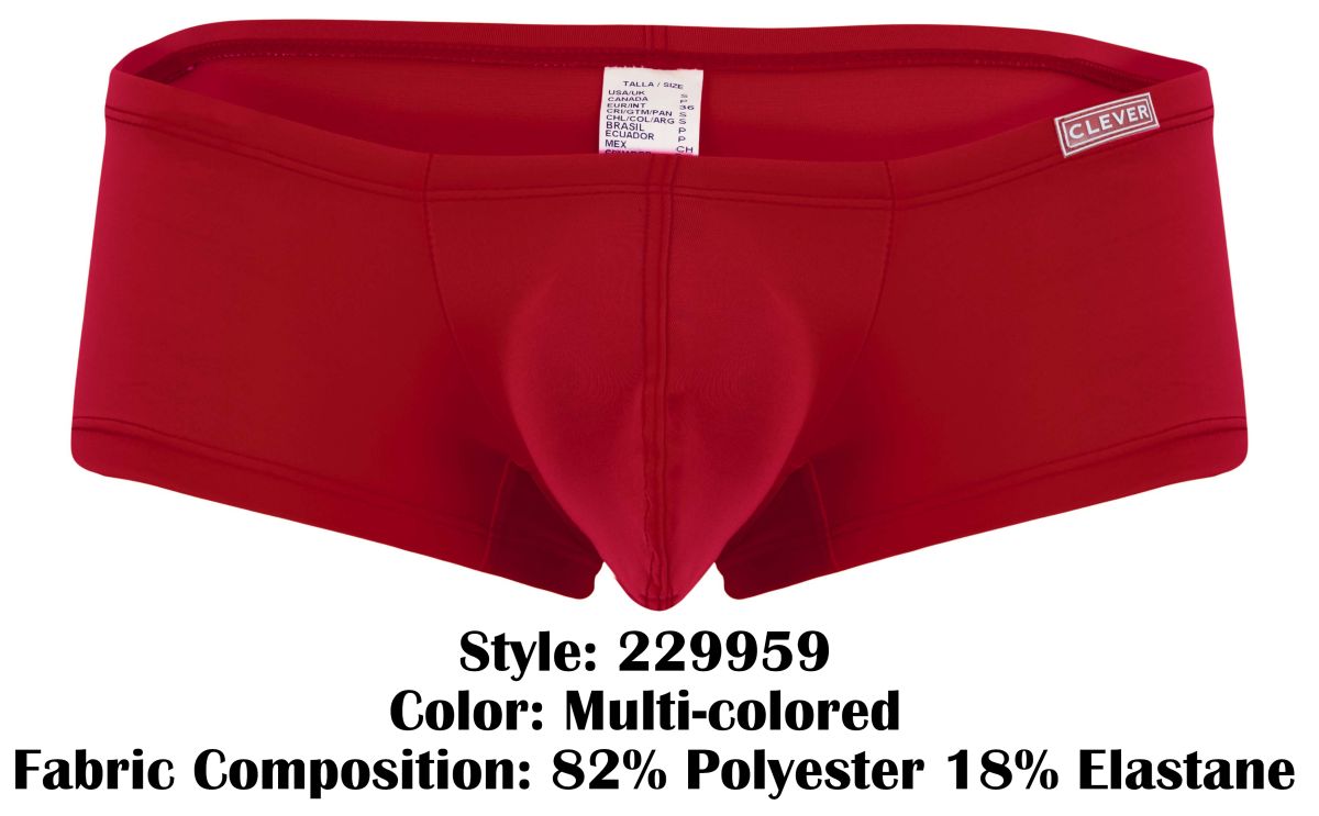 Red men’s briefs with supportive contoured design and clever brand label on waistband from clever 229959 3pk trunks