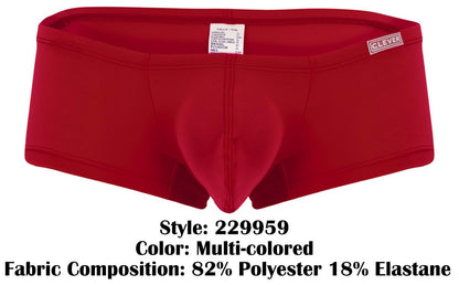 Red men’s briefs with supportive contoured design and clever brand label on waistband from clever 229959 3pk trunks