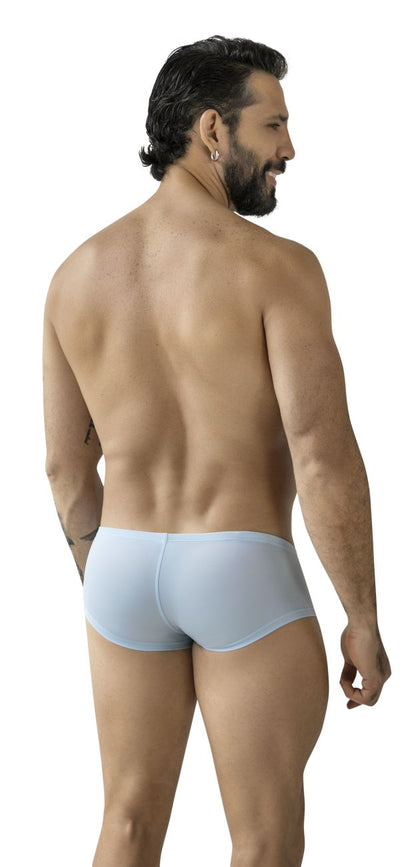 Light blue smooth textured men’s briefs with a snug fit and subtle seam detailing from Clever 229960 3PK Australian Latin Trunks