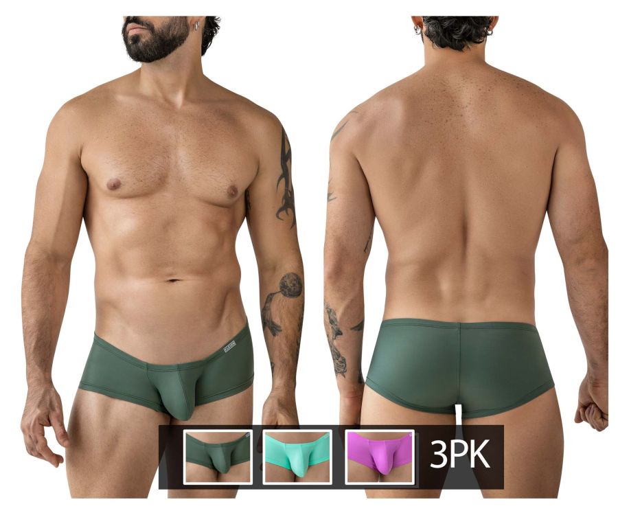 Men’s dark green clever 229961 form-fitting seamless latin trunk briefs in multi-colored 3pk Australian set