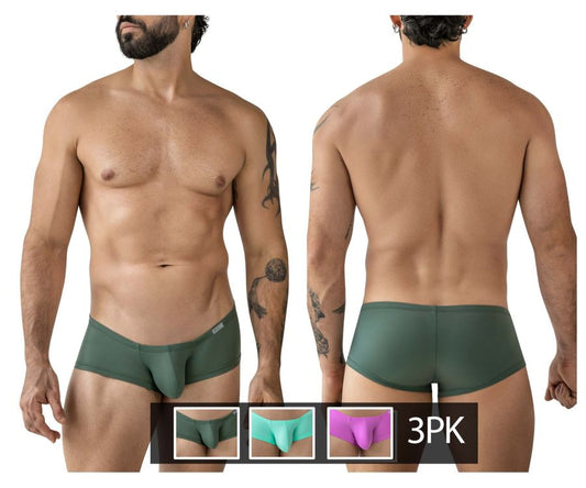Men’s dark green clever 229961 form-fitting seamless latin trunk briefs in multi-colored 3pk Australian set