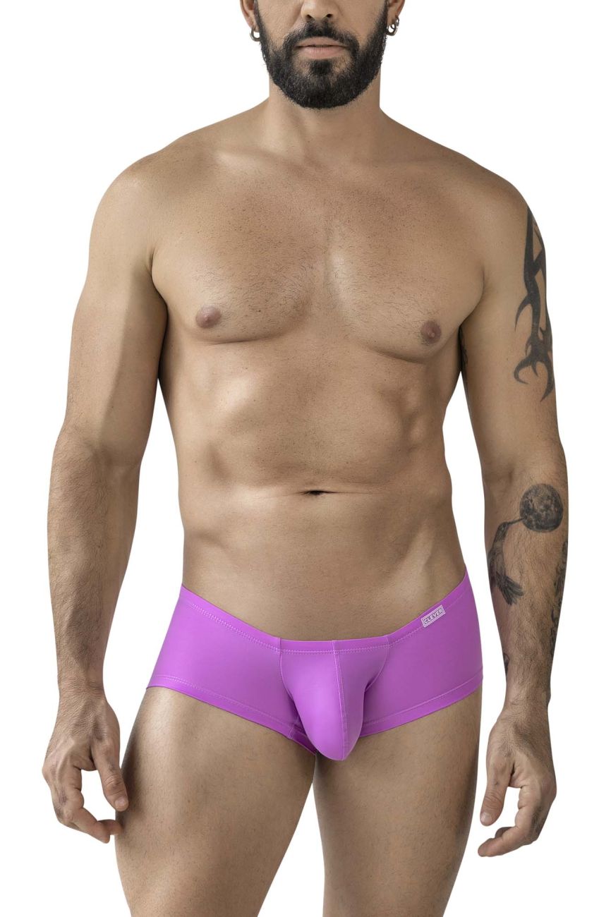 Vibrant purple clever australian latin trunks men’s briefs with sleek form-fitting design and subtle waistband logo