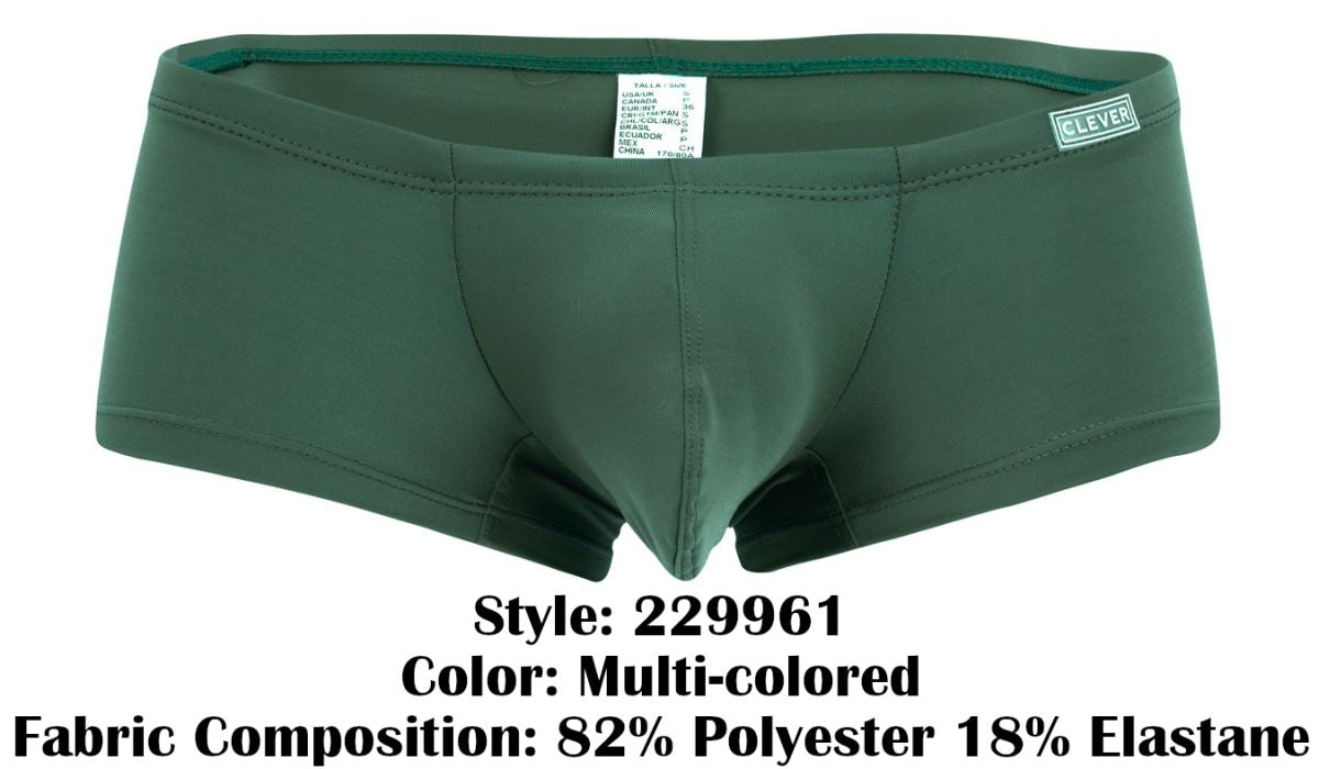 Dark green clever 229961 men’s briefs with smooth stretchy fabric and subtle brand label on waistband in multi-colored pack