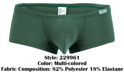 Dark green clever 229961 men’s briefs with smooth stretchy fabric and subtle brand label on waistband in multi-colored pack