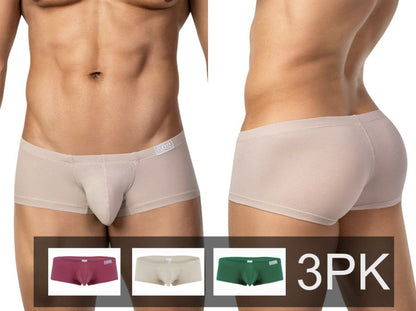 Beige seamless men’s briefs clever 26066 with supportive design and subtle brand tag in multi-colored 3pk trunks