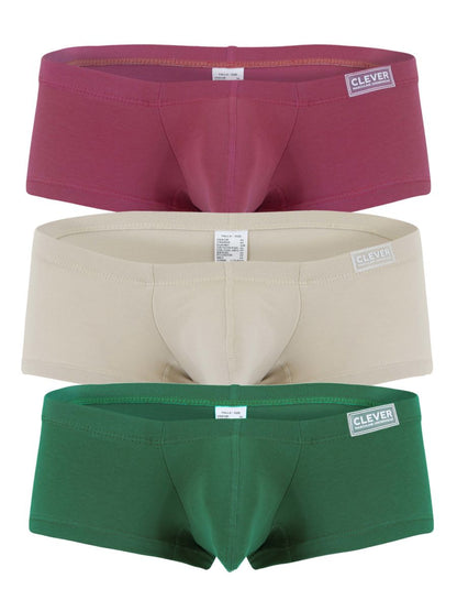 Set of three clever brand australian latin trunks in maroon beige and green multicolored briefs