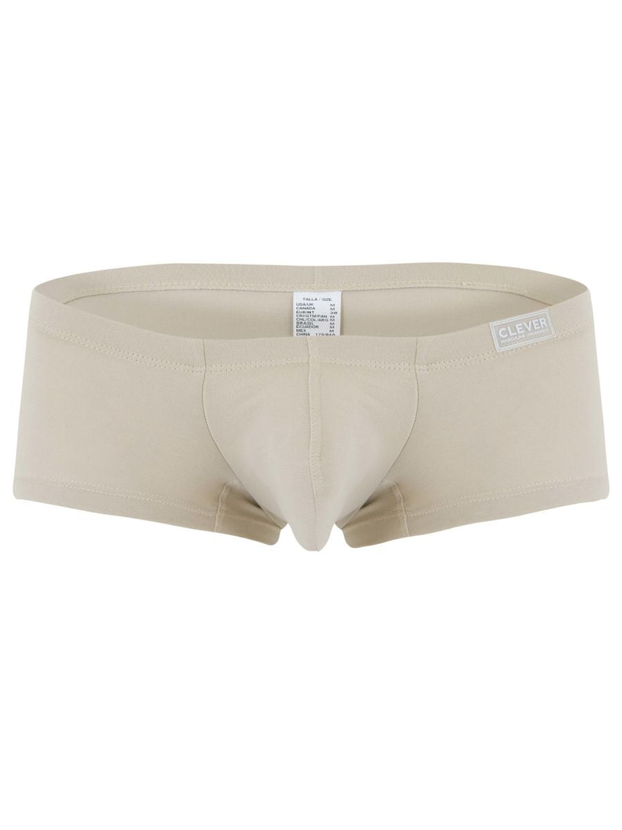 Beige clever 26066 men’s boxer briefs with smooth form-fitting fabric and branded waistband in multi-colored pack