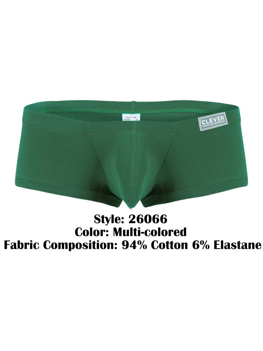 Green multi-colored clever 26066 3pk australian latin trunks made from 94% cotton 6% elastane briefs