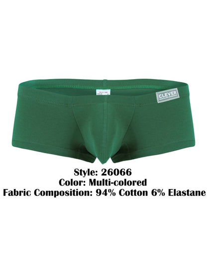 Green multi-colored clever 26066 3pk australian latin trunks made from 94% cotton 6% elastane briefs