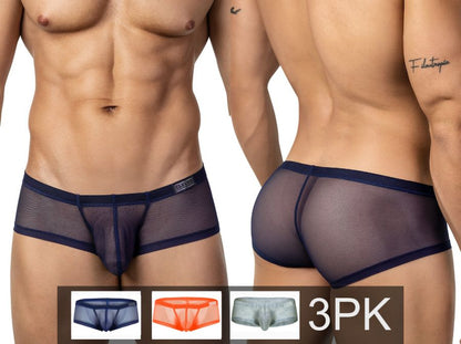 Navy blue sheer mesh briefs with solid trim and branded waistband in clever 26067 3pk australian latin trunks multi-colored