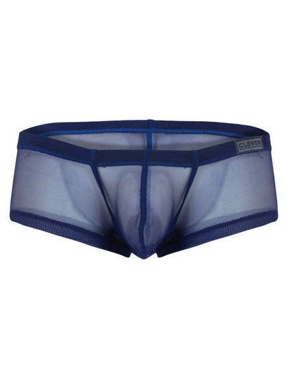 Blue sheer mesh men’s underwear with solid blue waistband and clever brand label from 26067 3pk australian latin trunks