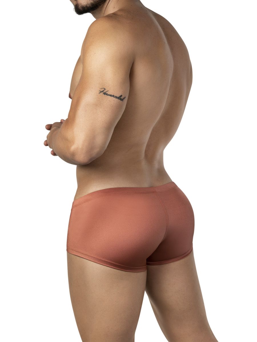 Tan-colored form-fitting clever 26069 mens briefs made of smooth stretchy fabric in a multi-colored 3pk australian latin trunks set