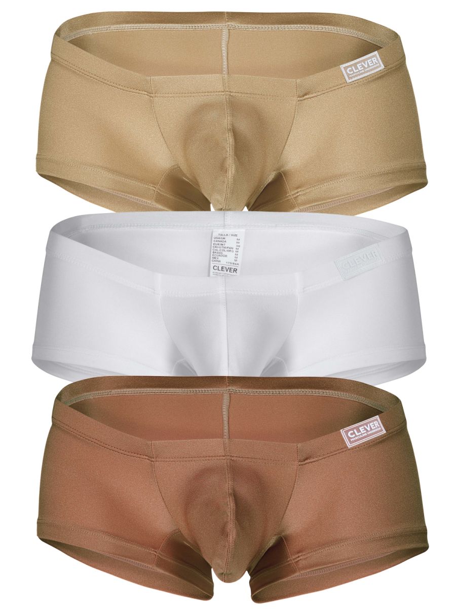 Set of three clever australian latin trunks in beige white and brown with multi-colored design for everyday wear