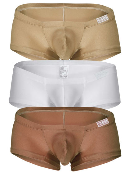 Set of three clever australian latin trunks in beige white and brown with multi-colored design for everyday wear