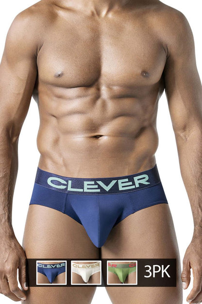 Blue clever briefs with a light teal logo band from clever 519968 3pk australian latin briefs set in beige blue green