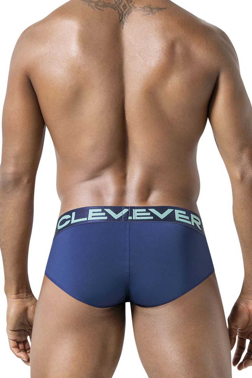 Navy blue clever branded briefs with light teal waistband part of clever 519968 3pk australian latin briefs