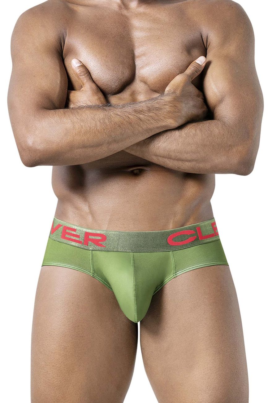 Clever 519968 3pk australian latin briefs in olive green with red waistband lettering for men
