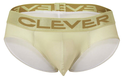 Cream-colored clever men’s briefs with a gold logo waistband from the australian latin 3pk beige-blue-green set