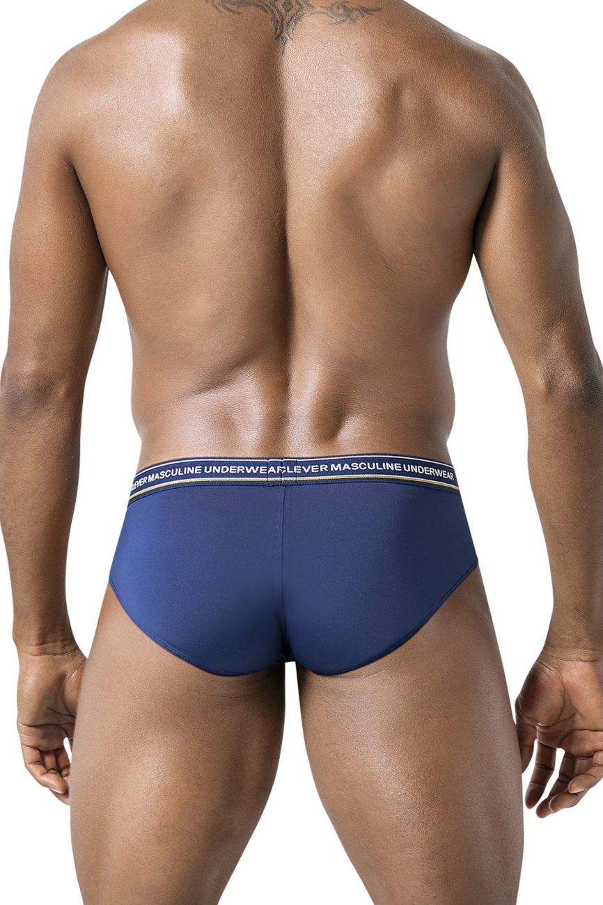 Navy blue clever 519969 mens briefs with white waistband featuring black masculine underwear text from australian 3pk set