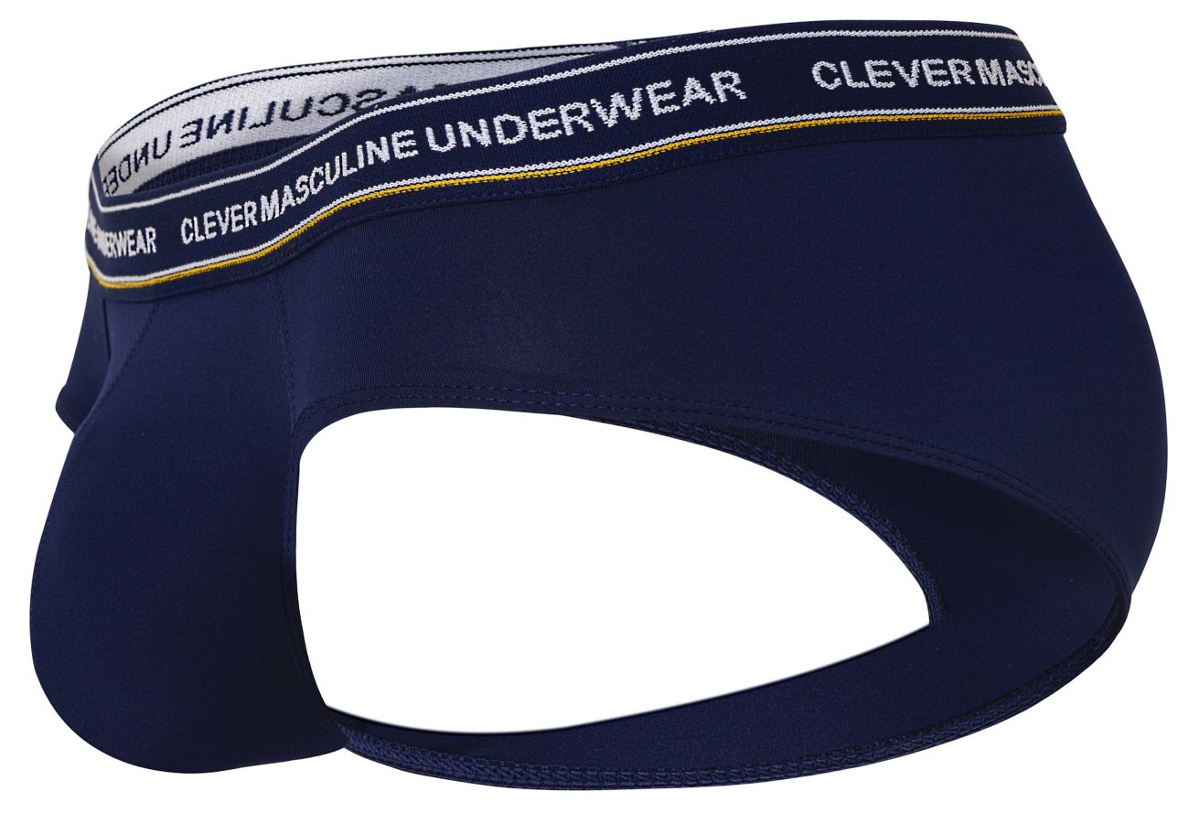 Navy blue clever 519969 3pk australian latin briefs with white waistband clever masculine underwear text and yellow stitching